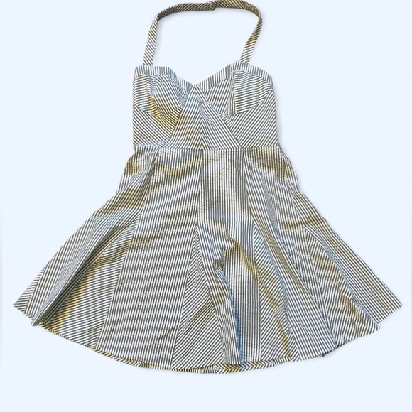Betsey Johnson striped blue and white seersucker halter mini dress (L) - Picture 4 of 6